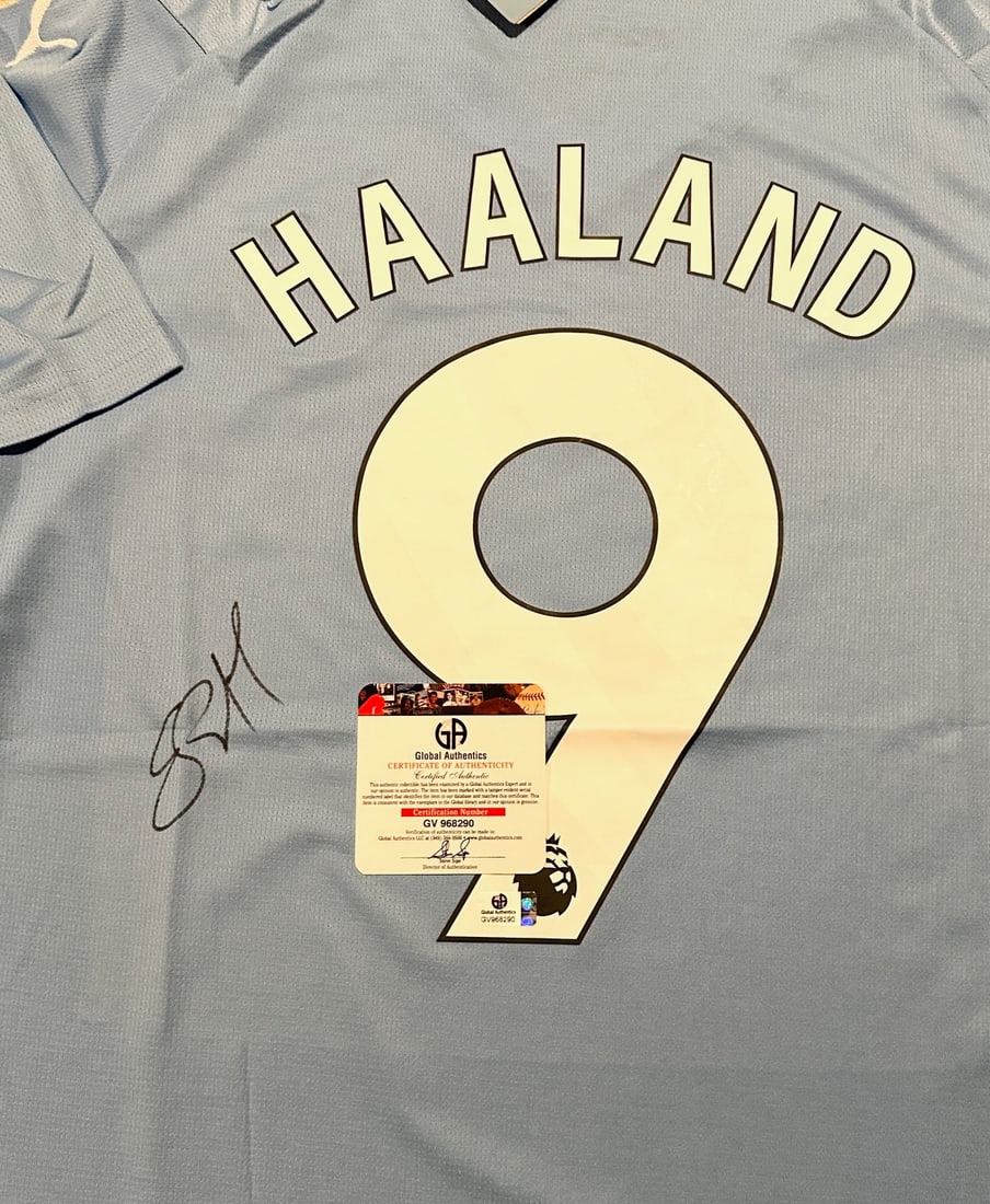 Autographed Erling Haaland Manchester City 2023-24 Puma Home Blue Soccer Jersey COA - 2