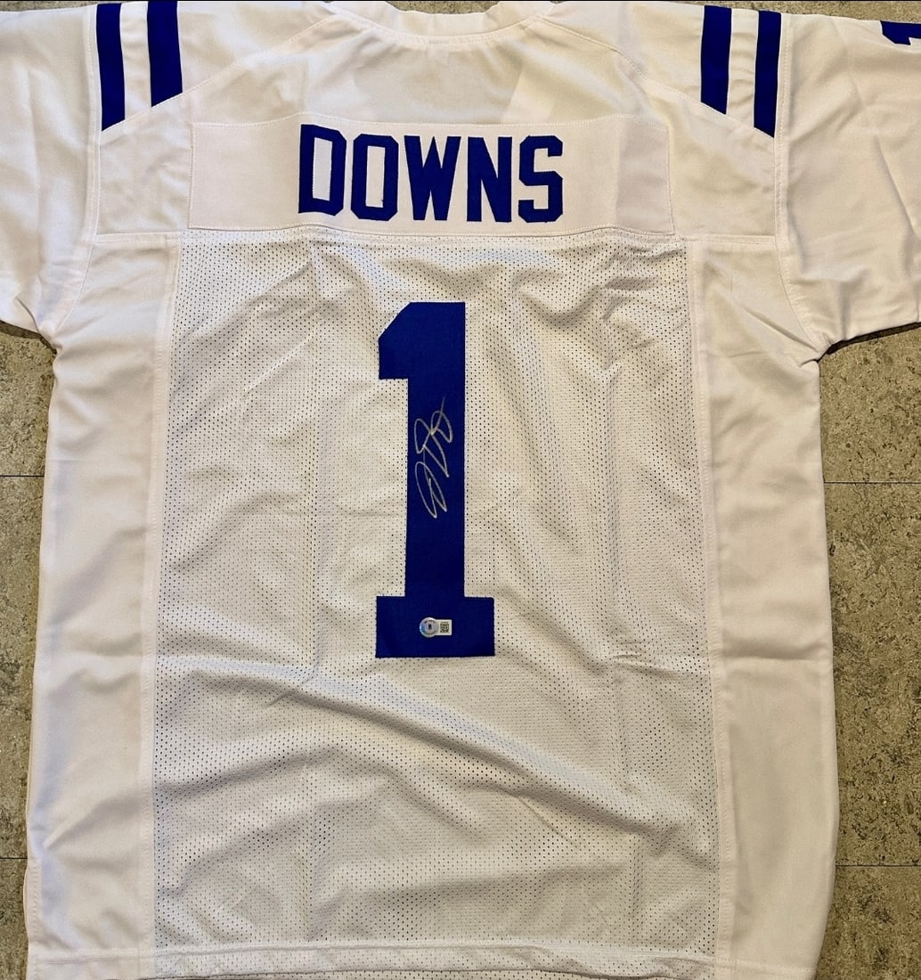 Josh Downs Indianapolis Colts Autographed Custom Football Jersey Beckett Hologram: Josh Downs Indianapolis Colts Autographed Custom Football Jersey Beckett Hologram Included (THERE IS NO COA CARDS WITH QR CODE HOLGRAMS - SCAN QR CODE WITH CAMERA ON YOUR PHONE OR TABLET TO VERIFY