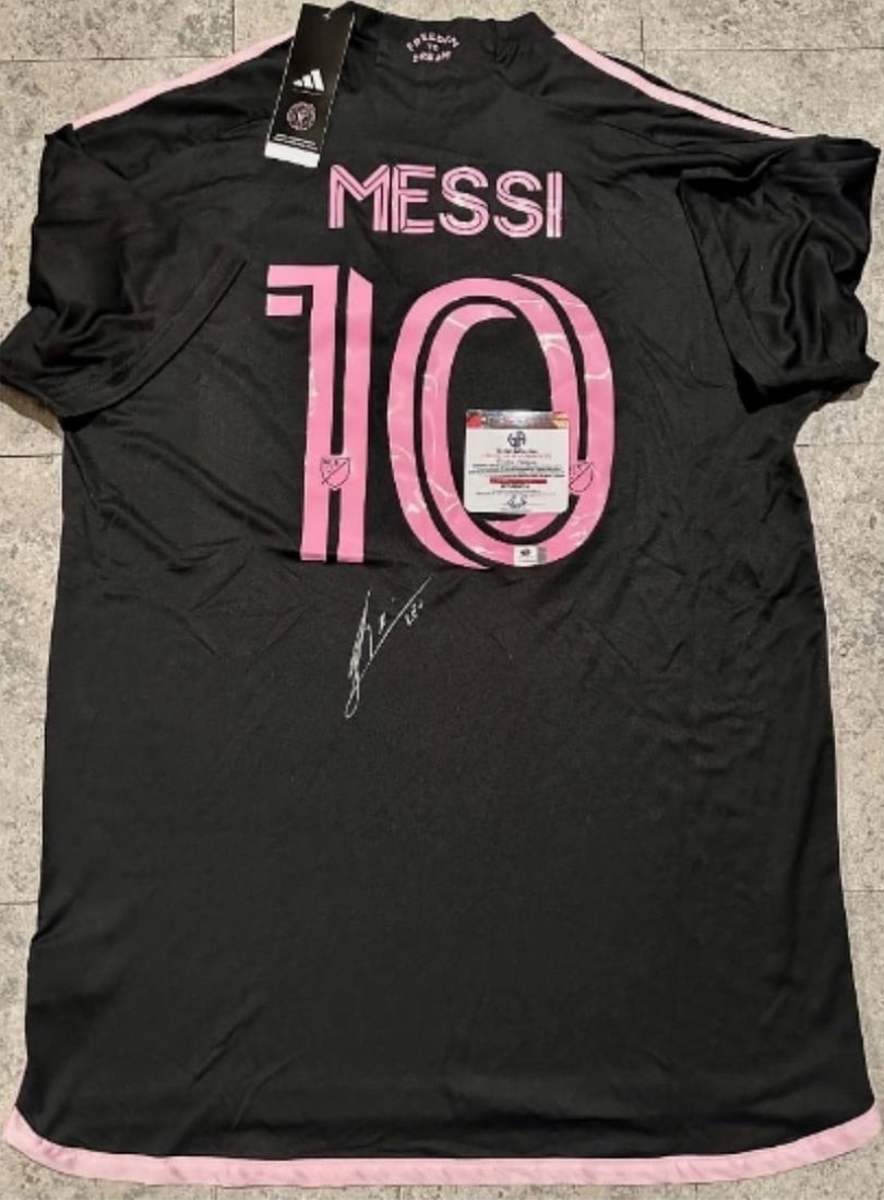 Lionel Messi Inter Miami FC Autographed 2023 Adidas Away Soccer Jersey LOA: Lionel Messi Inter Miami FC Autographed 2023 Adidas Away Soccer Jersey GA Letter of Authenticity coa - JERSEY SIZE EXTRA LARGE