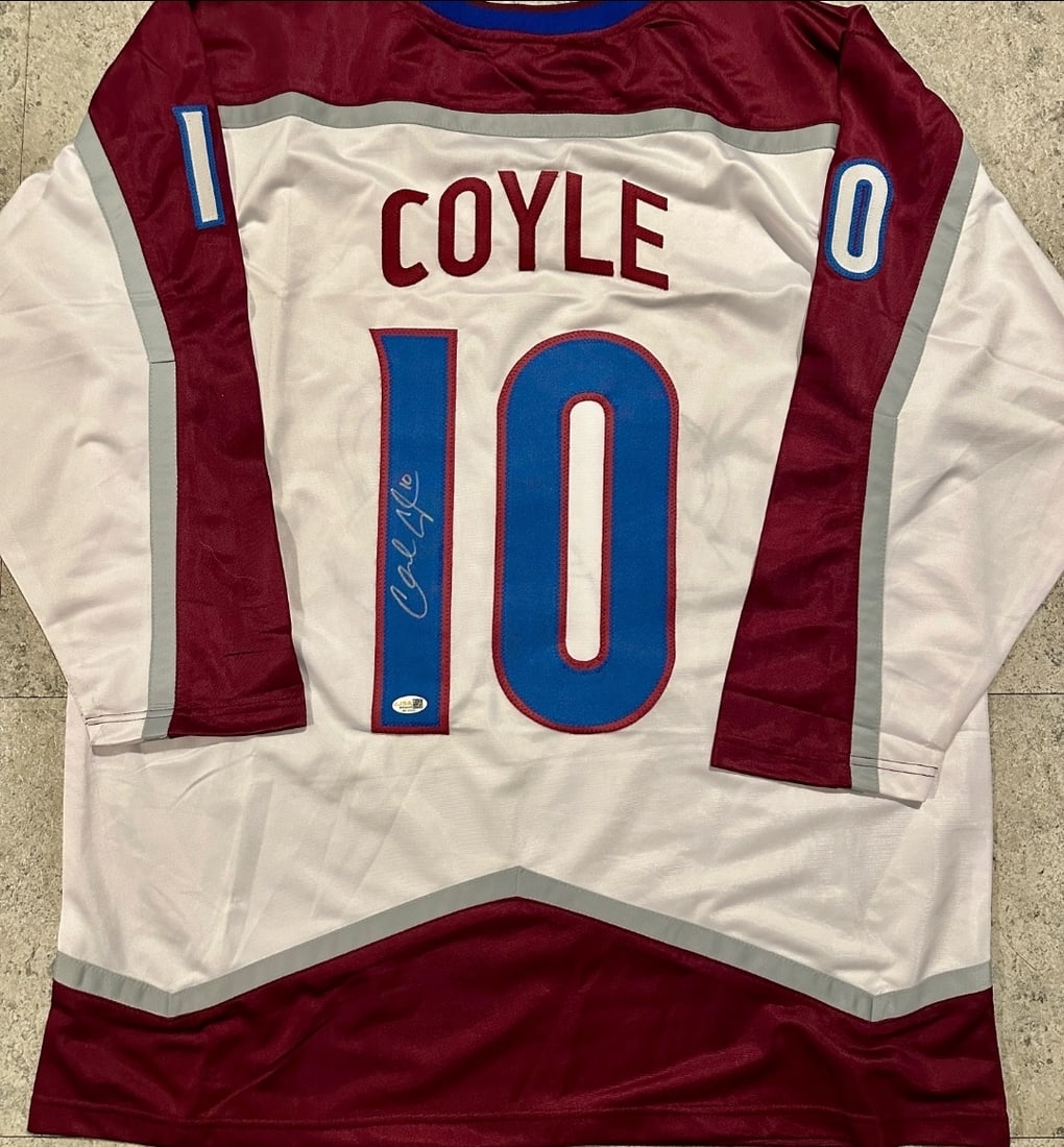 Charlie Coyle Colorado Avalanche Autographed Custom Hockey Jersey JSA coa: Charlie Coyle Colorado Avalanche Autographed Custom Hockey Jersey JSA Witnessed Hologram - THIS DOES NOT COME WITH A COA CARD! SCAN QR CODE TO VERIFY AUTHENTICITY! Autograph Location & coa # may vary