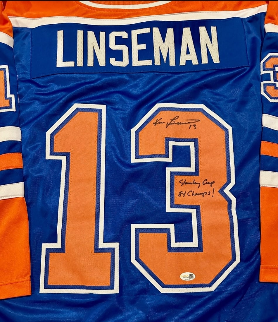 Ken Linseman Edmonton Oilers Autographed & Inscribed Custom Blue Hockey Jersey Hologram - 2
