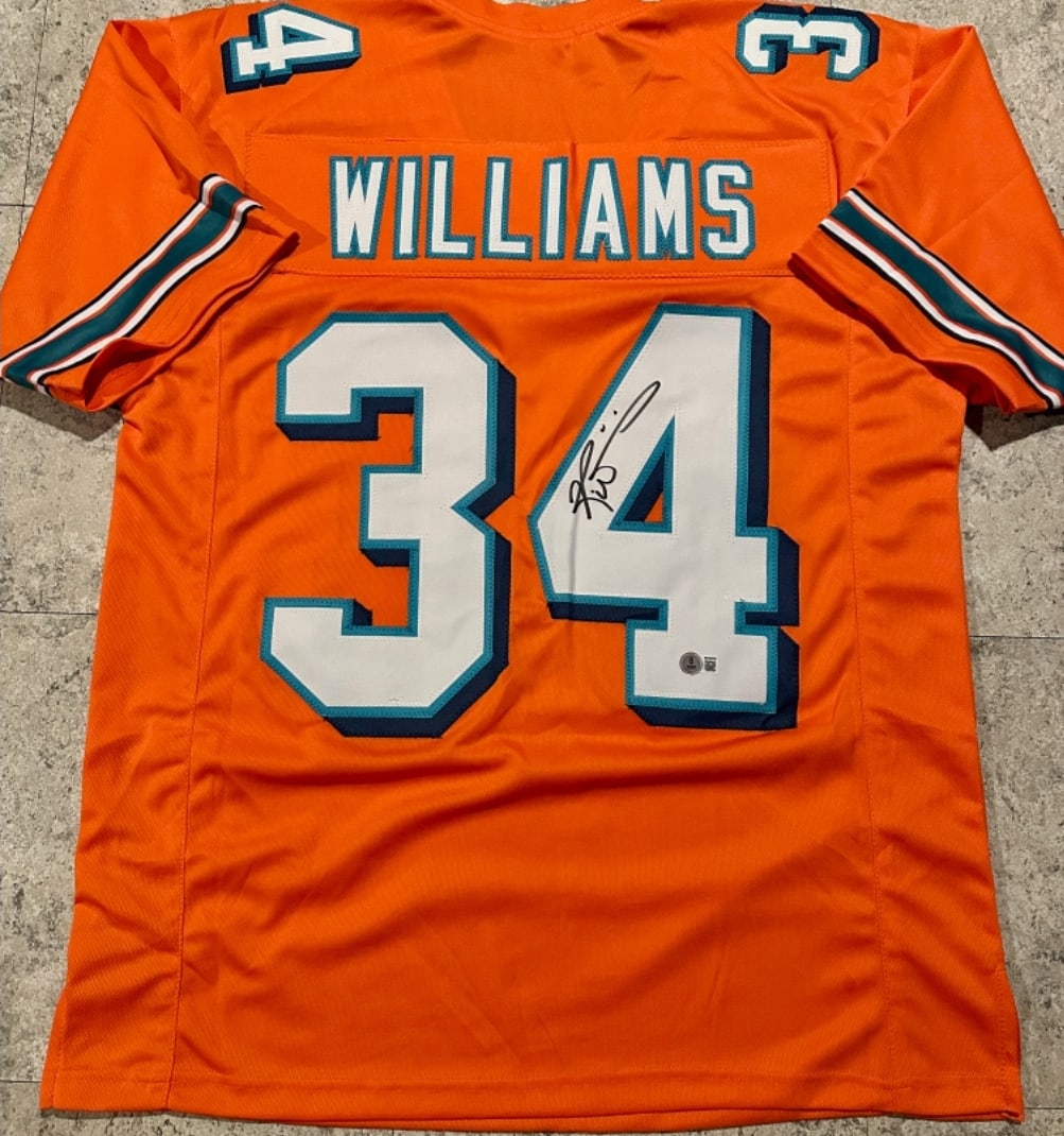 Ricky Williams Miami Dolphins Autographed Custom Football Jersey Beckett Hologram: Ricky Williams Miami Dolphins Autographed Custom Football Jersey Beckett QR Hologram Included (THERE IS NO COA CARDS WITH QR CODE HOLGRAMS - SCAN QR CODE WITH CAMERA TO VERIFY AUTHENTICITY) - Autograp