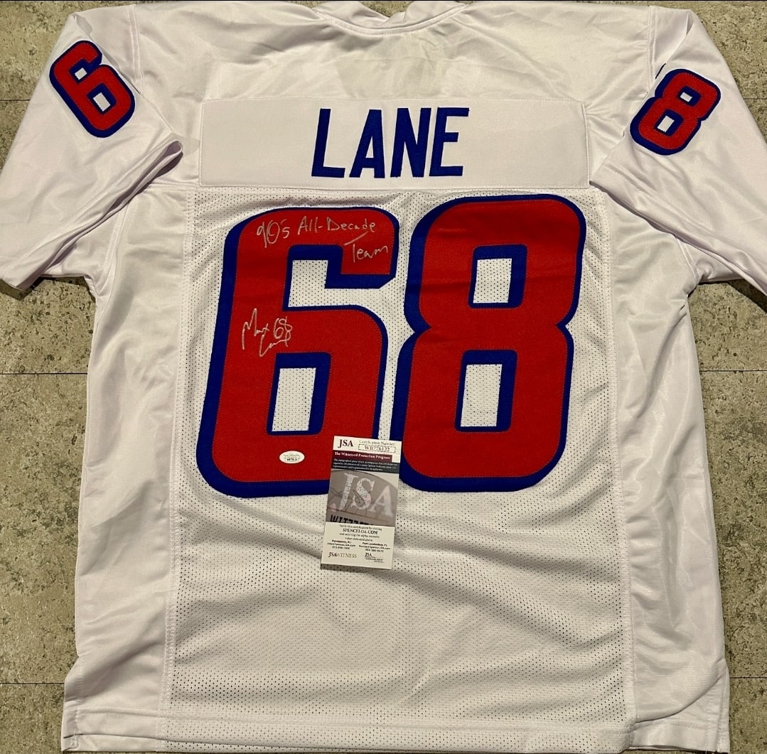 Max Lane New England Patriots Autographed & Insc Custom Football Jersey JSA coa (1 of 3)