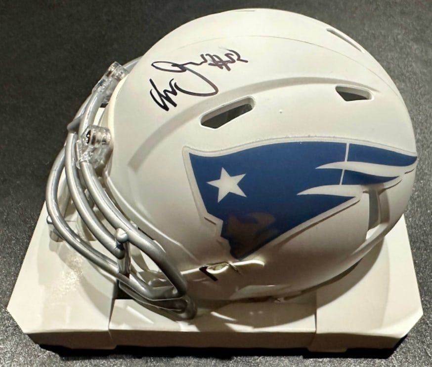 Marcus Jones New England Patriots Autographed Riddell Rivalry Speed Mini Helmet JSA Hologram (1 of 3)