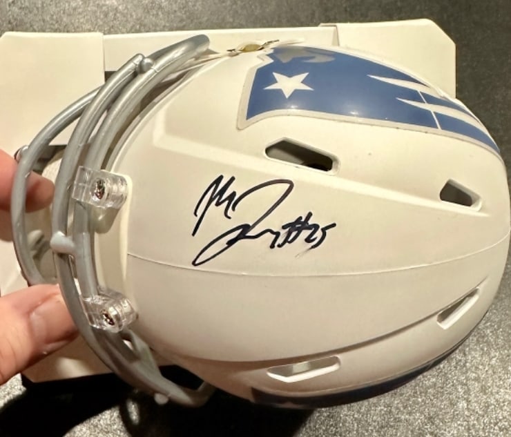 Marcus Jones New England Patriots Autographed Riddell Rivalry Speed Mini Helmet JSA Hologram - 2
