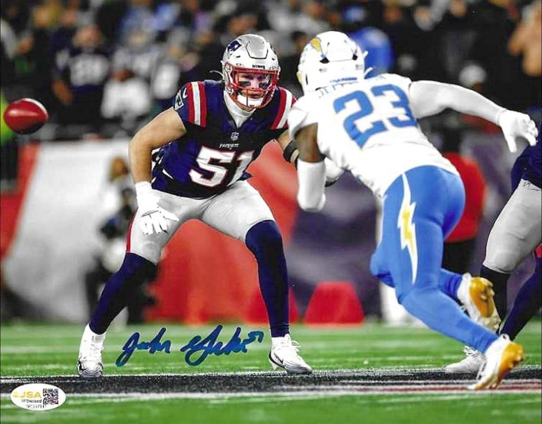 Jack Gibbens New England Patriots Autographed 8x10 Photo JSA Hologram: Jack Gibbens New England Patriots Autographed 8x10 Photo JSA WITNESSED QR HOLOGRAM (THERE IS NO COA CARDS WITH QR CODE HOLGRAMS - SCAN QR CODE WITH CAMERA TO VERIFY AUTHENTICITY) - Autograph Location