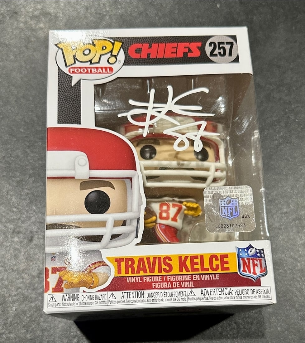 Travis Kelce Kansas City Chiefs Autographed Funko POP! #257 coa: Travis Kelce Kansas City Chiefs Autographed Funko POP! #257 GA coa - Autograph Location & coa # may vary Comes with POP! Protector 