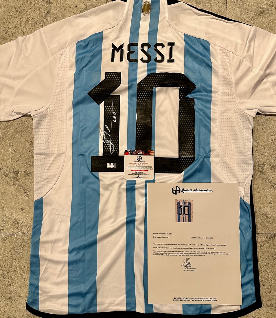 Lionel Messi Argentina Autographed 2022 Adidas FIFA World Cup Home Soccer Jersey LOA - 2