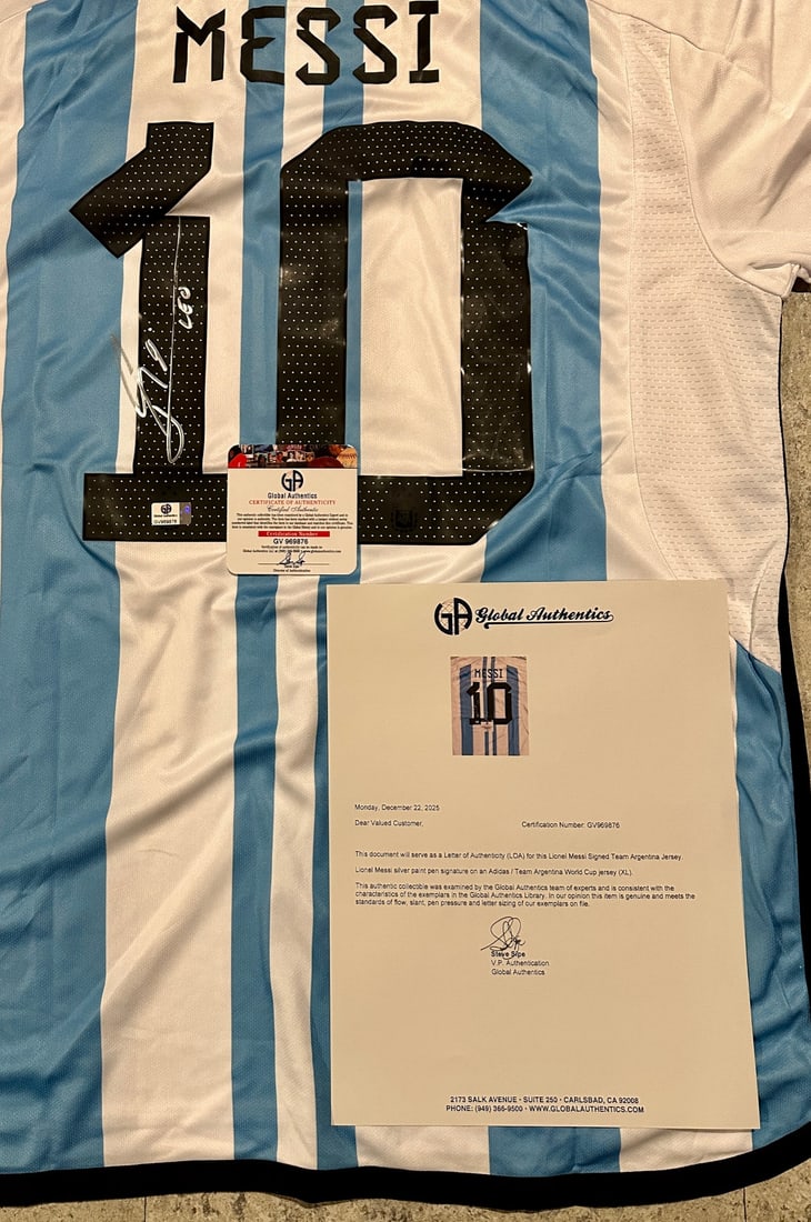 Lionel Messi Argentina Autographed 2022 Adidas FIFA World Cup Home Soccer Jersey LOA - 3