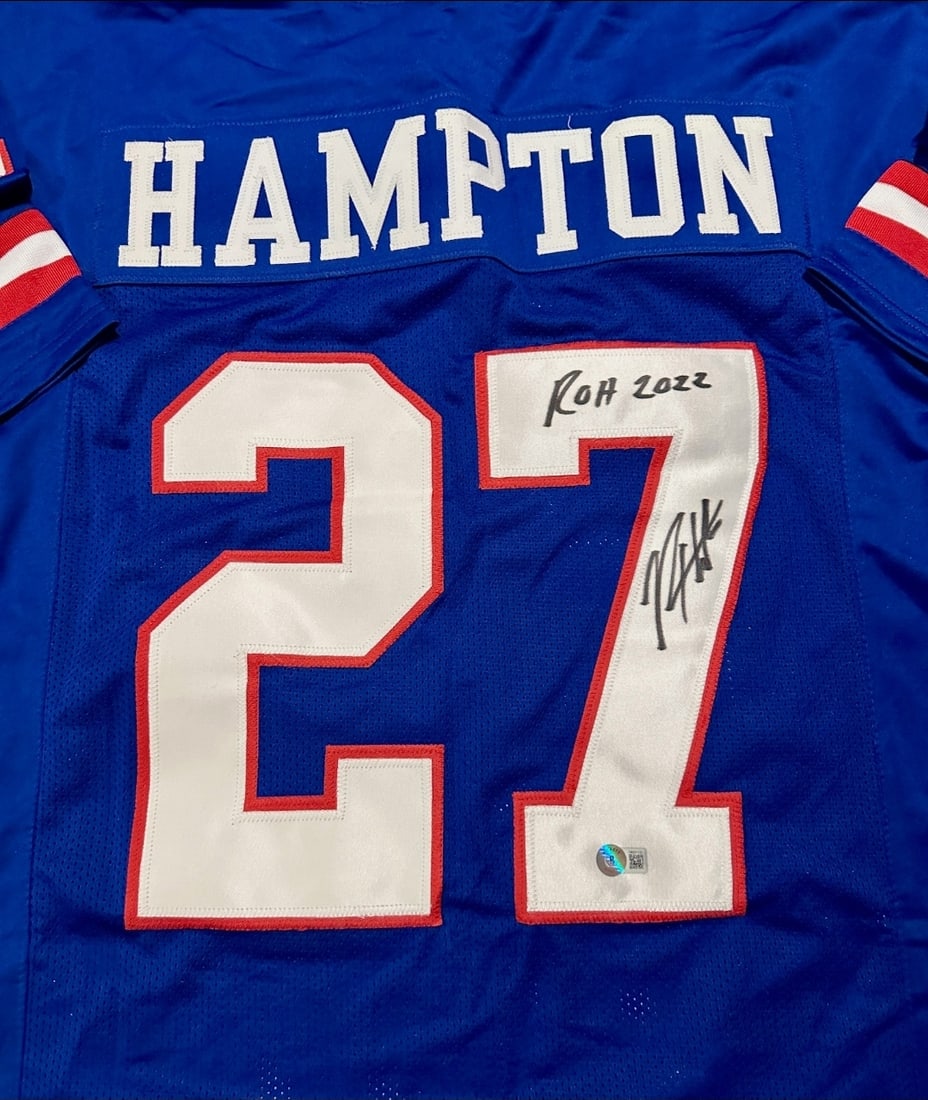 Rodney Hampton New York Giants Autographed & Insc Custom Football Jersey with Beckett Hologram - 2