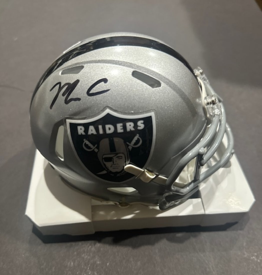 Maxx Crosby Las Vegas Raiders Autographed Riddell Mini-Helmet coa: Maxx Crosby Las Vegas Raiders Autographed Riddell Mini-Helmet GA coa - Autograph Location & coa # may vary