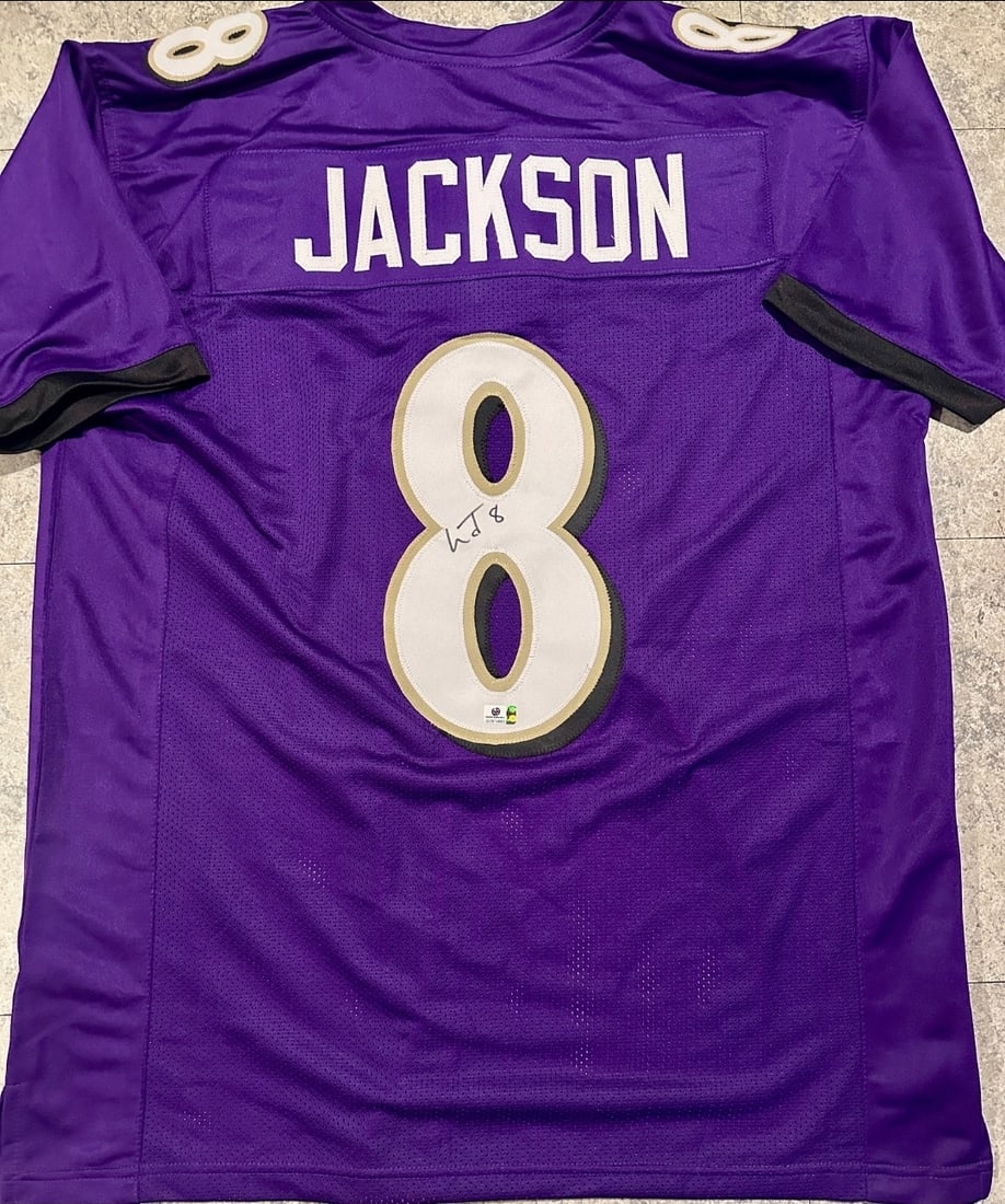 Lamar Jackson Baltimore Ravens Autographed Custom Football Jersey coa: Lamar Jackson Baltimore Ravens Autographed Custom Football Football Jersey GA coa - Autograph Location & coa # may vary JERSEY SIZE EXTRA LARGE - CUSTOM JERSEY MEANS NO LOGOS, NO TEAM NAMES, & NO
