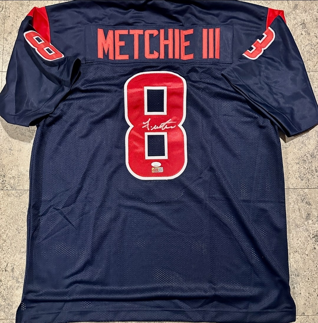 John Metchie (III) Houston Texans Custom Football Jersey JSA Witnessed Sticker Only & PiA Hologram (1 of 4)