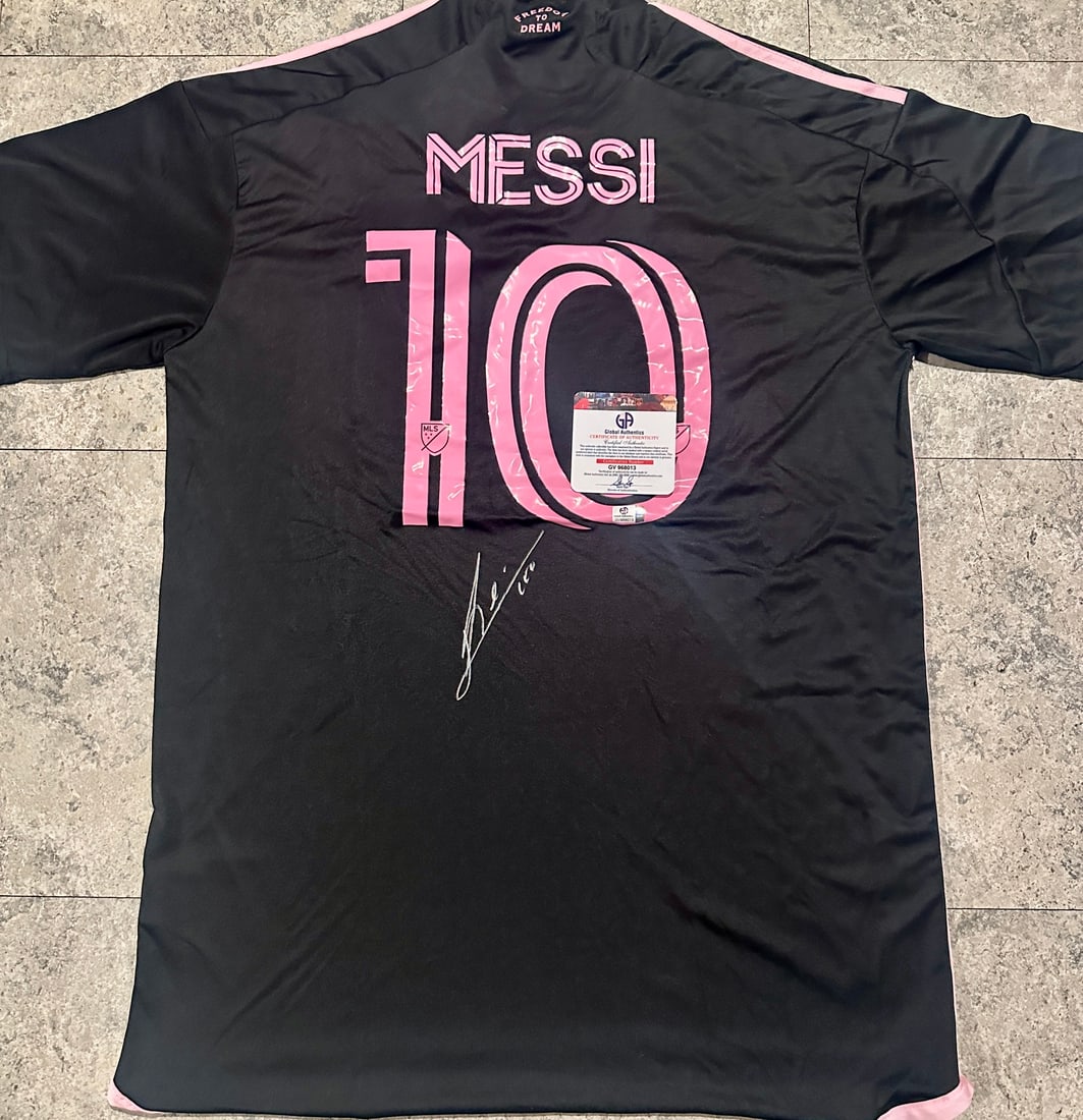 Lionel Messi Inter Miami FC Autographed 2023 Adidas Away Soccer Jersey LOA: Lionel Messi Inter Miami FC Autographed 2023 Adidas Away Soccer Jersey GA Letter of Authenticity coa - JERSEY SIZE EXTRA LARGE