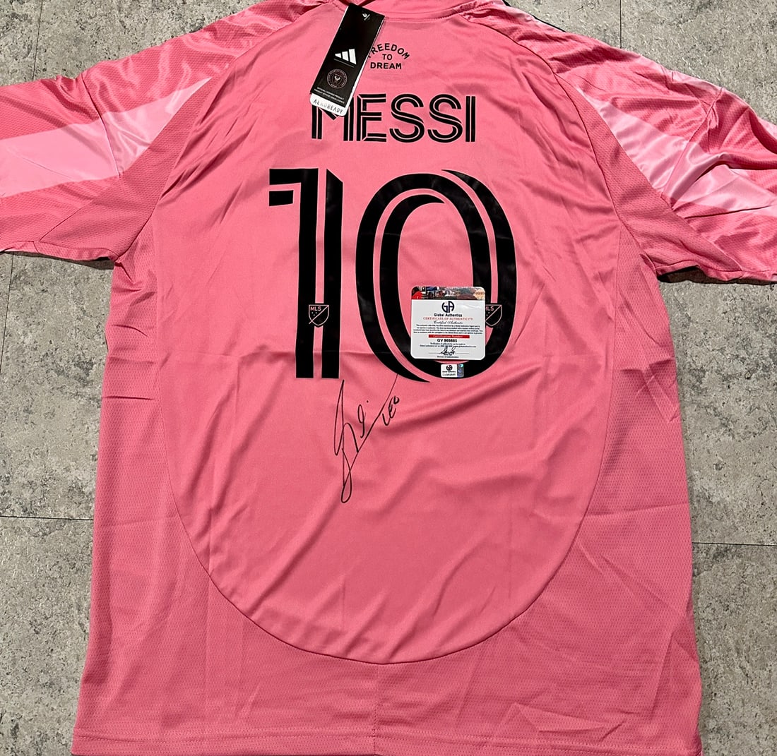 Lionel Messi Inter Miami FC Autographed 2024 Adidas Home Soccer Jersey LOA: Lionel Messi Inter Miami FC Autographed 2024 Adidas Home Soccer Jersey GA Full Letter of Authenticity coa - JERSEY SIZE EXTRA LARGE