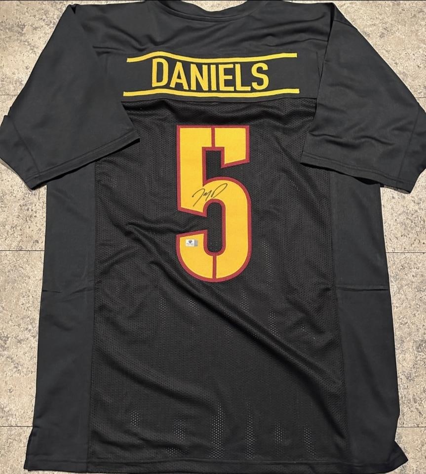 Jayden Daniels Washington Commanders Autographed Custom Football Jersey coa: Jayden Daniels Washington Commanders Autographed Custom Football Jersey GA coa - JERSEY SIZE EXTRA LARGE - CUSTOM JERSEY MEANS NO LOGOS, NO TEAM NAMES, & NO BRAND NAMES