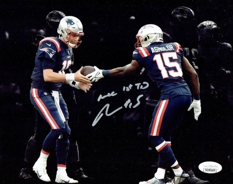Nelson Agholor New England Patriots Autographed & Inscribed 8x10 Photo JSA coa: Nelson Agholor New England Patriots Autographed & Inscribed "Mac 1st TD" 8x10 Photo JSA Witnessed coa - Autograph Location & coa # may vary