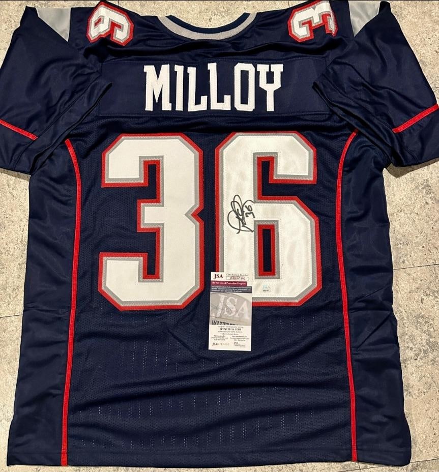 Lawyer Malloy New England Patriots Autographed Custom Football Jersey JSA coa: Lawyer Malloy New England Patriots Autographed Football Style Jersey JSA Witnessed coa - JERSEY SIZE EXTRA LARGE - CUSTOM JERSEY MEANS NO LOGOS, NO TEAM NAMES, & NO BRAND NAMES