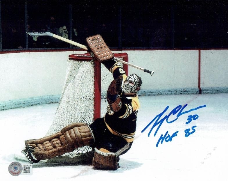 Gerry Cheevers Boston Bruins Autographed & Inscribed 8x10 Photo Beckett Hologram: Gerry Cheevers Boston Bruins Autographed & Inscribed “HOF 85” 8x10 Kick Save Photo Beckett QR Hologram Included (THERE IS NO COA CARDS WITH QR CODE HOLGRAMS - SCAN QR CODE WITH CAMERA TO