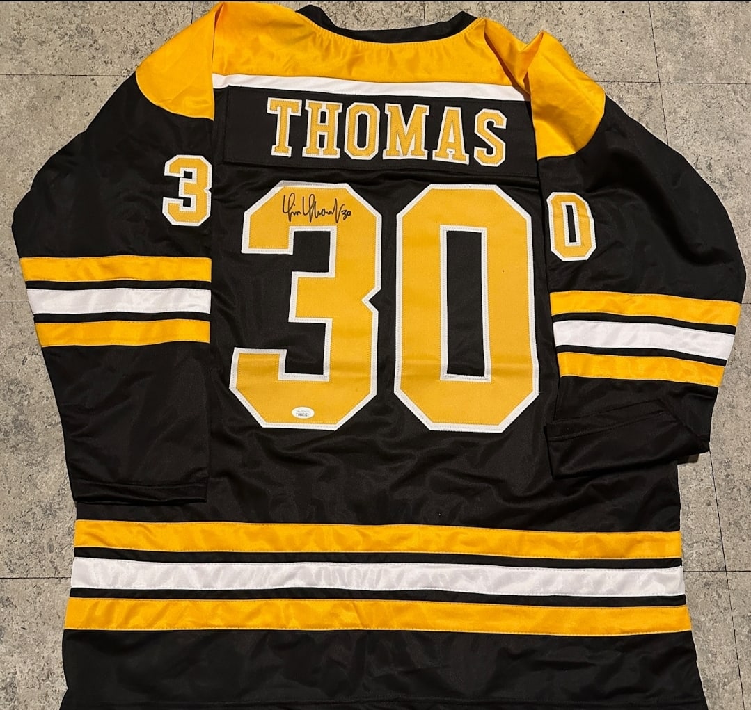 Tim Thomas Boston Bruins Autographed Custom Hockey Jersey JSA coa: Tim Thomas Boston Bruins Autographed Custom Hockey Jersey JSA Witnessed coa - Autograph Location & coa # may vary JERSEY SIZE EXTRA LARGE - CUSTOM JERSEY MEANS NO LOGOS, NO TEAM NAMES, & NO BRAND