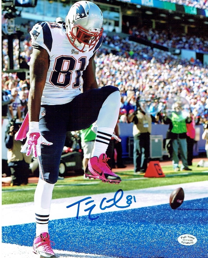 Tim Wright New England Patriots Autographed 8x10 Photo coa: Tim Wright New England Patriots Autographed 8x10 Photo w/Full Time Authentics coa - Autograph Location may vary