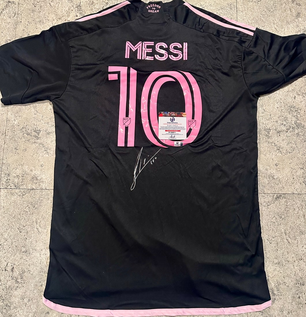 Lionel Messi Inter Miami FC Autographed 2023 Adidas Away Soccer Jersey LOA: Lionel Messi Inter Miami FC Autographed 2023 Adidas Away Soccer Jersey GA Letter of Authenticity coa - JERSEY SIZE EXTRA LARGE