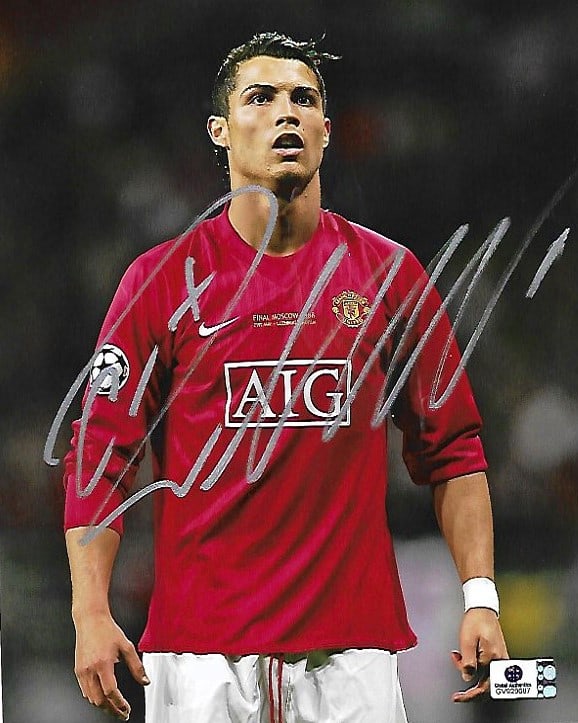 Cristiano Ronaldo Manchester United Autographed 8x10 Photo coa: Cristiano Ronaldo Manchester United Autographed 8x10 Photo GA coa - Autograph Location & coa # may vary The photo may have a tiny flaw (slight bend in corner, blemish on autograph on photo, etc.)