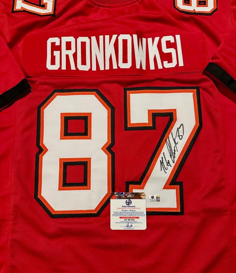 Rob Gronkowski Tampa Bay Buccaneers Autographed Custom Football Jersey coa: Rob Gronkowski Tampa Bay Buccaneers Autographed Custom Football Jersey GA coa - Autograph Location & coa # may vary JERSEY SIZE EXTRA LARGE - CUSTOM JERSEY MEANS NO LOGOS, NO TEAM NAMES, & NO BRAND