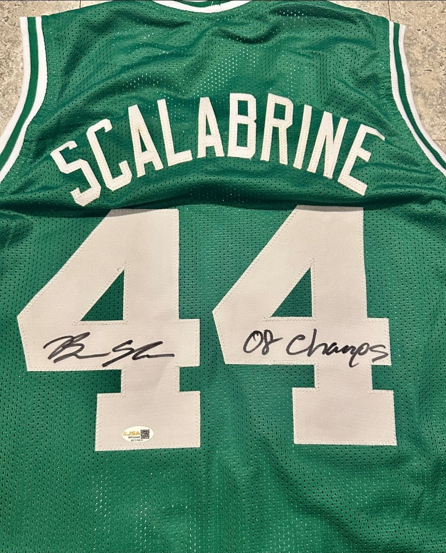 Brian Scalabrine Boston Celtics Autographed & Ins Custom Basketball Jersey JSA Hologram - 2