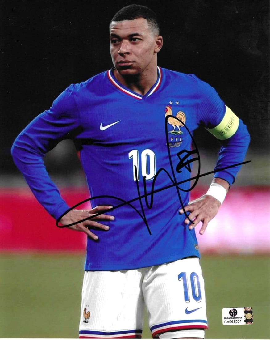 Kylian Mbappé France 2024 Autographed 8x10 Photo coa: Kylian Mbappé France 2024 Autographed 8x10 Photo GA coa - Autograph Location & coa # may vary