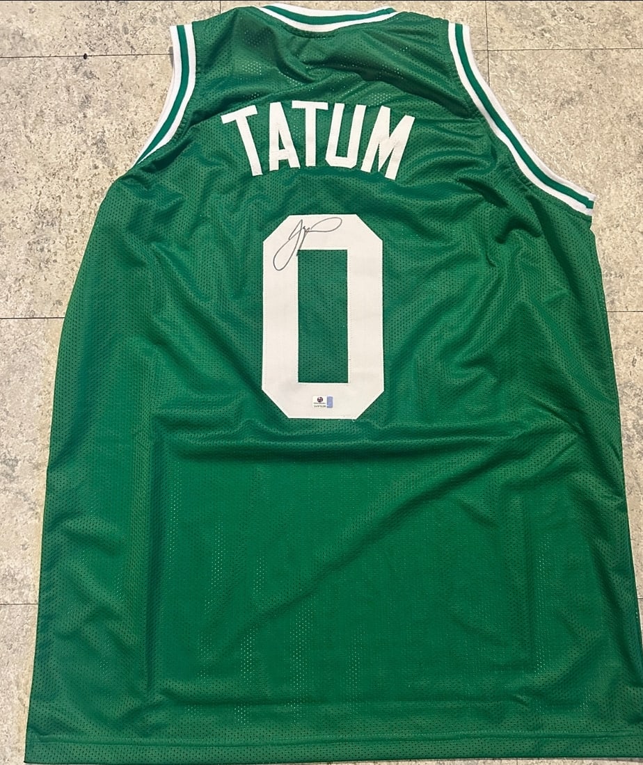 Jayson Tatum Boston Celtics Autographed Custom Basketball Jersey coa: Jayson Tatum Boston Celtics Autographed Custom Basketball Jersey GA coa - Autograph Location & coa # may vary JERSEY SIZE EXTRA LARGE - CUSTOM JERSEY MEANS NO LOGOS, NO TEAM NAMES, & NO BRAND NAMES