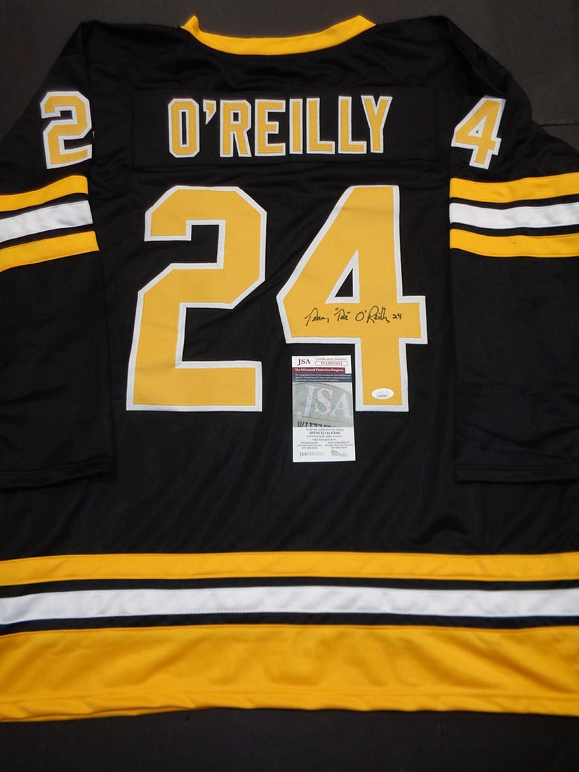 Terry O'Reilly Boston Bruins Autographed & Ins Custom Hockey Jersey JSA coa: Terry O'Reilly Boston Bruins Autographed & Inscribed "TAZ" Custom Hockey Jersey JSA Witnessed coa - Autograph Location & coa # may vary JERSEY SIZE EXTRA LARGE - CUSTOM JERSEY MEANS NO LOGOS, NO TEAM