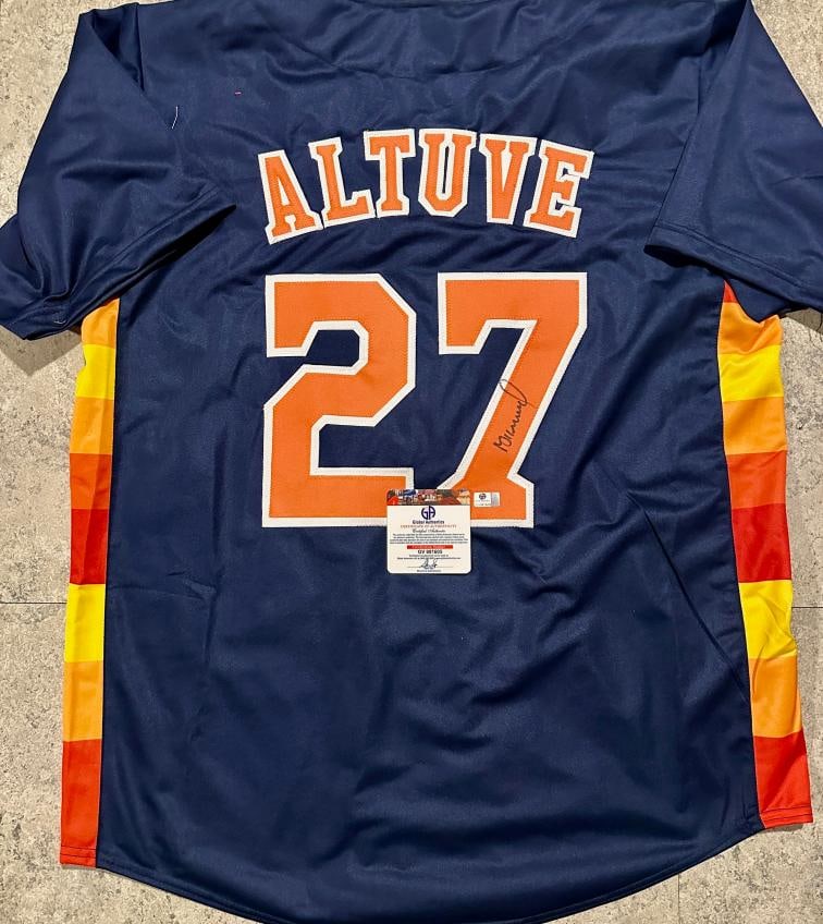 Jose Altuve Houston Astros Autographed Custom Baseball Jersey coa: Jose Altuve Houston Astros Autographed Custom Baseball Jersey GA coa - Autograph Location & coa # may vary JERSEY SIZE EXTRA LARGE - CUSTOM JERSEY MEANS NO LOGOS, NO TEAM NAMES, & NO BRAND NAMES