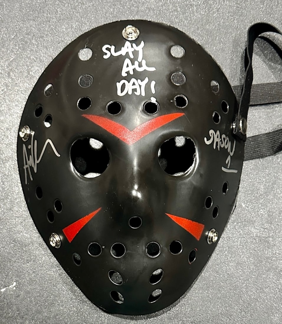 Ari Lehman JASON Friday the 13th Autographed & Inscribed Mask JSA HOLOGRAM: Ari Lehman JASON Friday the 13th Autographed & Inscribed "JASON 1" & "SLAY ALL DAY!" Black Mask JSA WITNESSED QR HOLOGRAM INCLUDED (THERE IS NO COA CARDS WITH QR CODE HOLGRAMS - SCAN QR CODE WITH