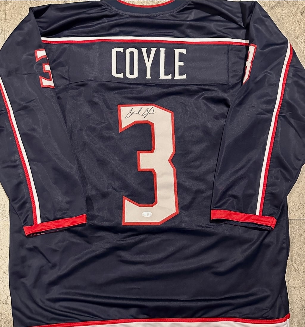 Charlie Coyle Columbus Blue Jackets Autographed Custom Hockey Jersey JSA Hologram: Charlie Coyle Columbus Blue Jackets Autographed Custom Hockey Jersey JSA Witnessed Hologram - THIS DOES NOT COME WITH A COA CARD! SCAN QR CODE TO VERIFY AUTHENTICITY! Autograph Location & coa # may