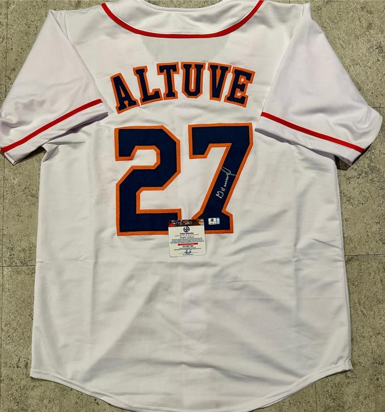 Jose Altuve Houston Astros Autographed Custom Baseball Jersey coa: Jose Altuve Houston Astros Autographed Custom Baseball Jersey Jersey GA coa - Autograph Location & coa # may vary JERSEY SIZE EXTRA LARGE - CUSTOM JERSEY MEANS NO LOGOS, NO TEAM NAMES, & NO BRAND