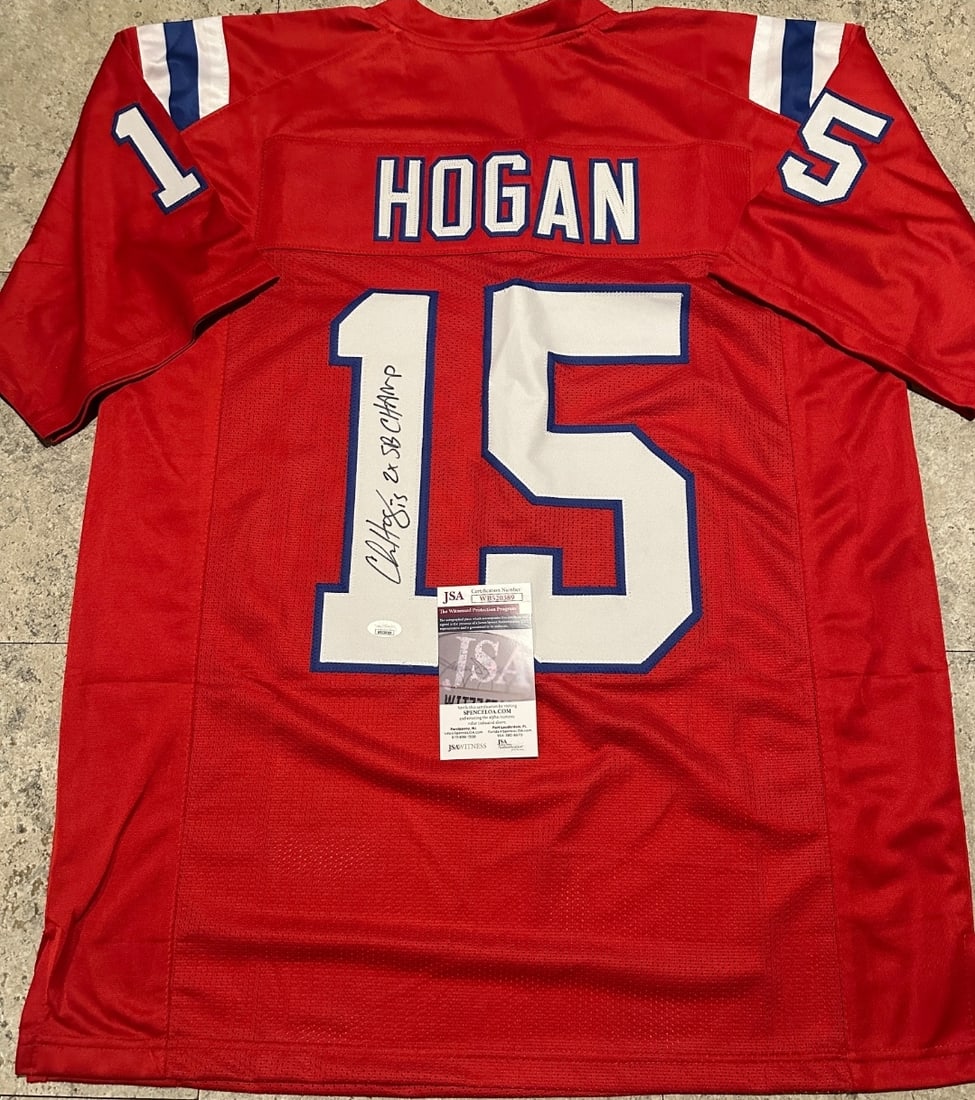 Chris Hogan New England Patriots Autographed & Insc Custom Football Jersey JSA coa: Chris Hogan New England Patriots Autographed & Inscribed Custom Football Jersey JSA W coa - Autograph Location & coa # may vary JERSEY SIZE EXTRA LARGE - CUSTOM JERSEY MEANS NO LOGOS, NO TEAM NAMES,