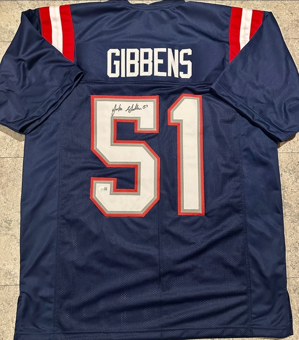 Jack Gibbens New England Patriots Autographed Custom Jersey JSA Hologram: Jack Gibbens New England Patriots Autographed Custom Football Jersey JSA Witnessed QR Hologram - THIS DOES NOT COME WITH A COA CARD! SCAN QR CODE TO VERIFY AUTHENTICITY! Autograph Location & coa # may