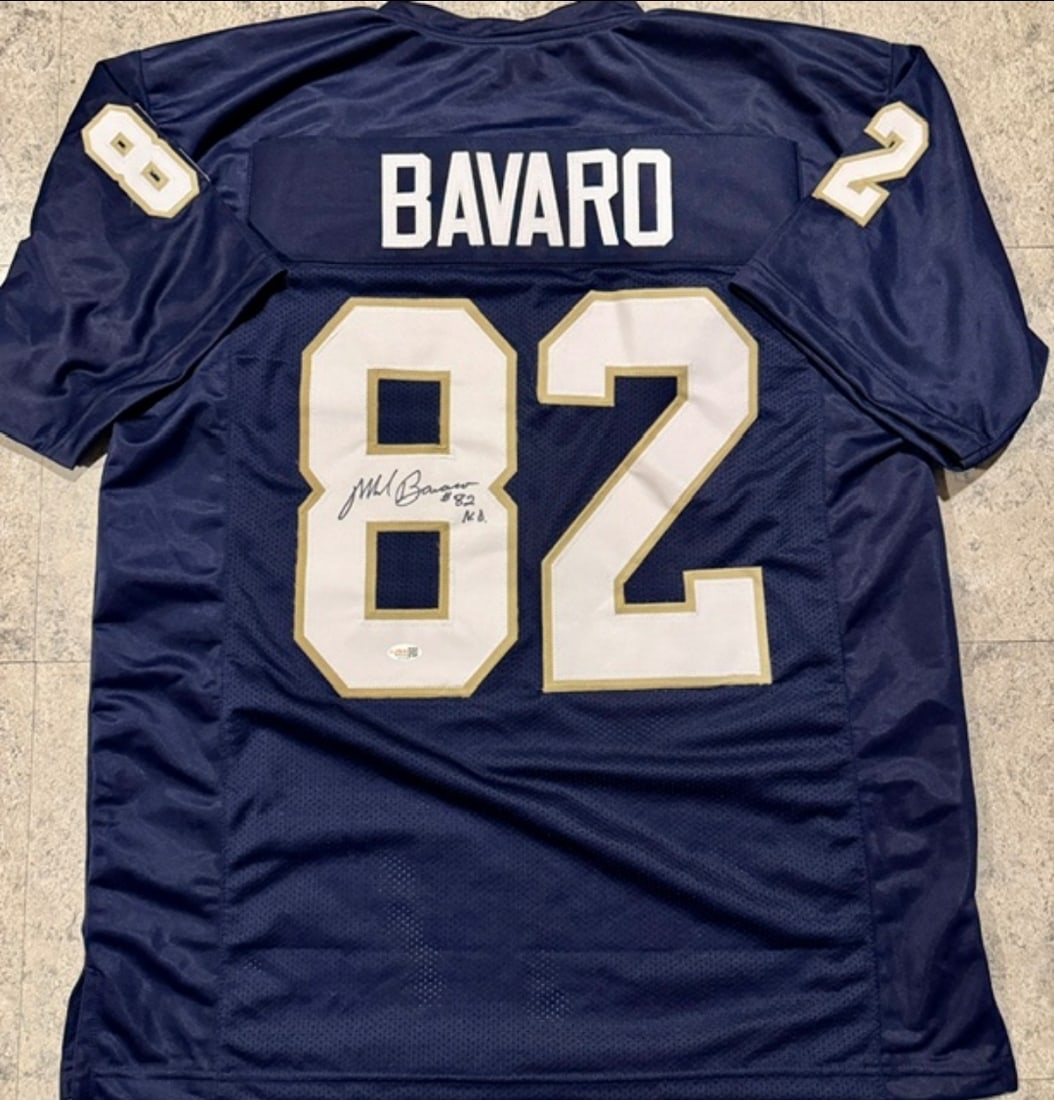 Mark Bavaro Notre Dame Fighting Irish Autographed Custom Jersey JSA Hologram: Mark Bavaro Notre Dame Fighting Irish Autographed Custom Jersey JSA Witnessed coa -THIS DOES NOT COME WITH A COA CARD! SCAN QR CODE TO VERIFY AUTHENTICITY! Autograph Location & coa # may vary JERSEY
