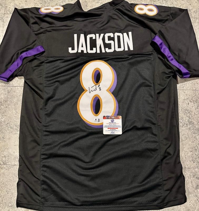 Lamar Jackson Baltimore Ravens Autographed Custom Football Jersey coa: Lamar Jackson Baltimore Ravens Autographed Custom Football Football Jersey GA coa - Autograph Location & coa # may vary JERSEY SIZE EXTRA LARGE - CUSTOM JERSEY MEANS NO LOGOS, NO TEAM NAMES, & NO BRAN