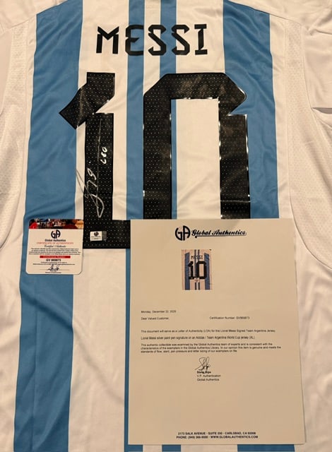 Lionel Messi Argentina Autographed 2022 Adidas FIFA World Cup Home Soccer Jersey LOA - 3