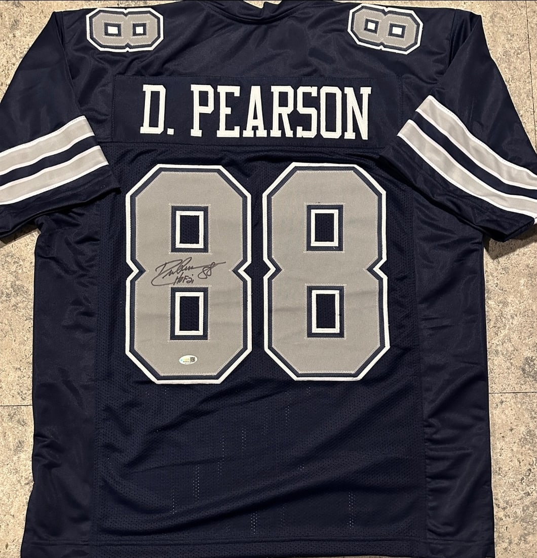 Drew Pearson Dallas Cowboys Autographed Custom Football Jersey Beckett Hologram: Drew Pearson Dallas Cowboys Autographed Custom Football Jersey JSA Witnessed Hologram - THIS DOES NOT COME WITH A COA CARD! SCAN QR CODE TO VERIFY AUTHENTICITY! Autograph Location & coa # may vary