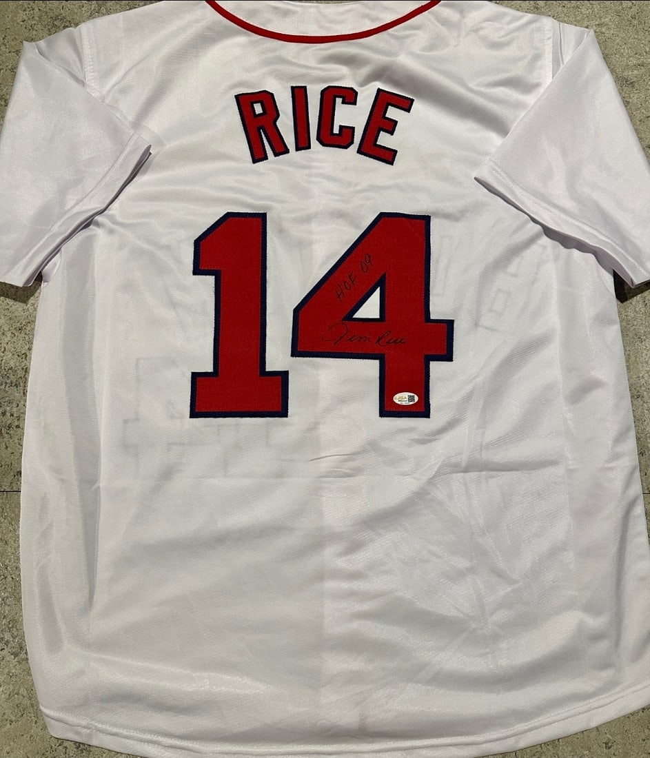 Jim Rice Boston Red Sox Autographed & Insc. Custom Baseball Jersey JSA Hologram: Jim Rice Boston Red Sox Autographed & Inscribed Custom Baseball Jersey JSA Witnessed Hologram - THIS DOES NOT COME WITH A COA CARD! SCAN QR CODE TO VERIFY AUTHENTICITY! Autograph Location & coa # may