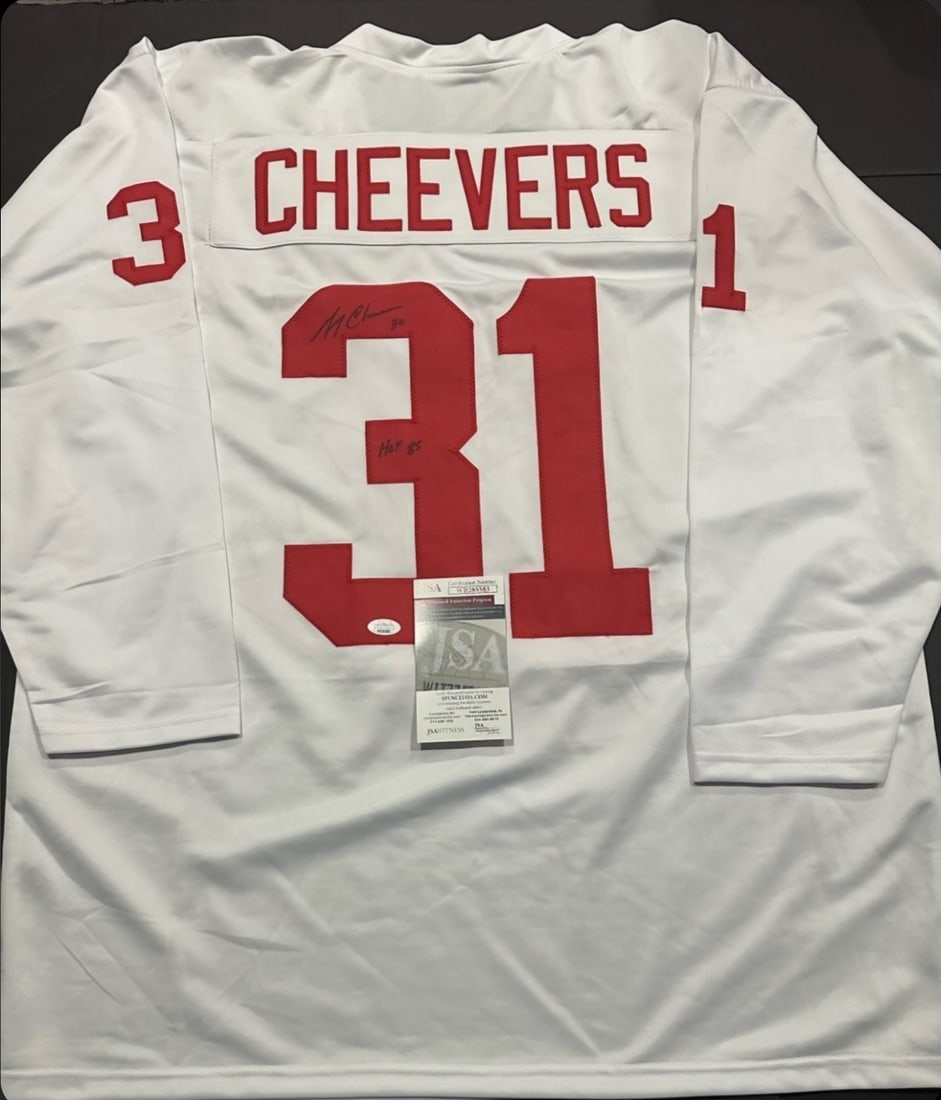 Gerry Cheevers Team Canada Autographed & Insc Custom Hockey Jersey JSA coa: Gerry Cheevers Team Canada Autographed & Inscribed "HOF 85" Custom 1976 Team Canada Summit Series Hockey Jersey JSA Witnessed coa - Autograph Location & coa # may vary JERSEY SIZE EXTRA LARGE -