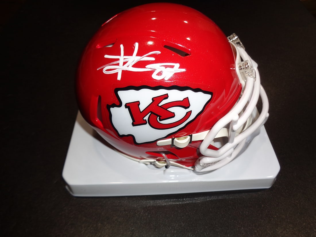 Travis Kelce Kansas City Chiefs Autographed Riddell Mini-Helmet coa: Travis Kelce Kansas City Chiefs Autographed Riddell Mini-Helmet GA coa - Autograph Location & coa # may vary