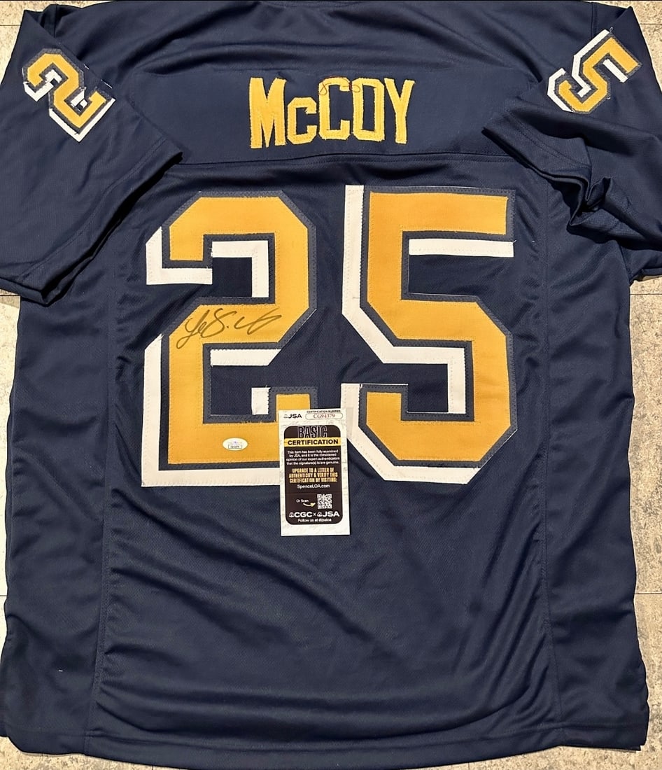 LeSean McCoy Pittsburgh Panthers [NCAA] Autographed Custom Football Jersey JSA coa: LeSean McCoy Pittsburgh Panthers [NCAA] Autographed Custom Football Jersey JSA coa - JERSEY SIZE EXTRA LARGE - CUSTOM JERSEY MEANS NO LOGOS, NO TEAM NAMES, & NO BRAND NAMES