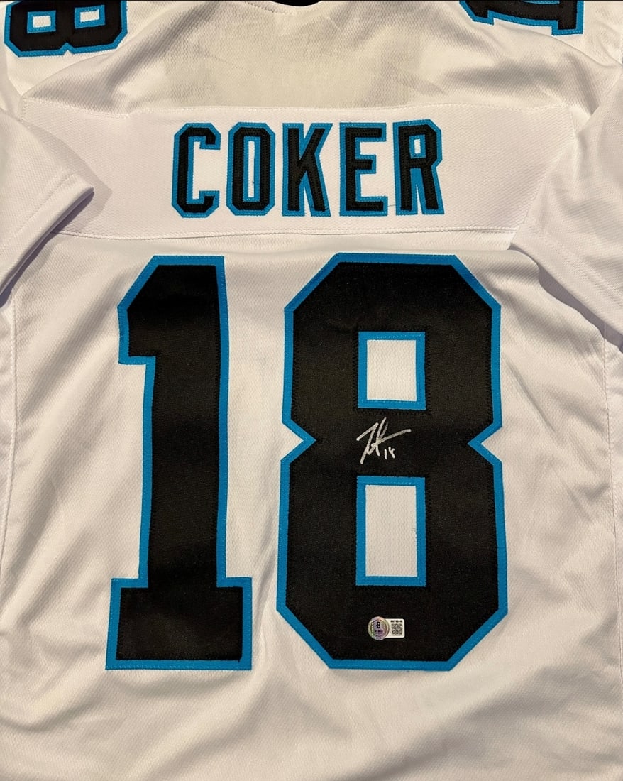 Jalen Coker Carolina Panthers Autographed Custom Football Jersey Beckett Hologram - 2