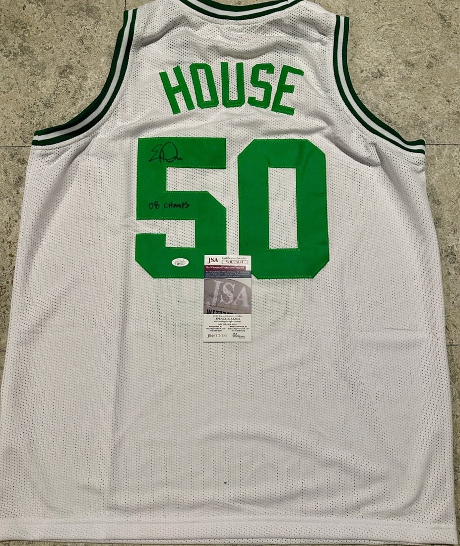 Eddie House Boston Celtics Autographed Custom Basketball Jersey JSA coa: Eddie House Boston Celtics Autographed Custom Basketball Style Jersey JSA Witnessed coa - Autograph Location & coa # may vary JERSEY SIZE EXTRA LARGE - CUSTOM JERSEY MEANS NO LOGOS, NO TEAM NAMES, &