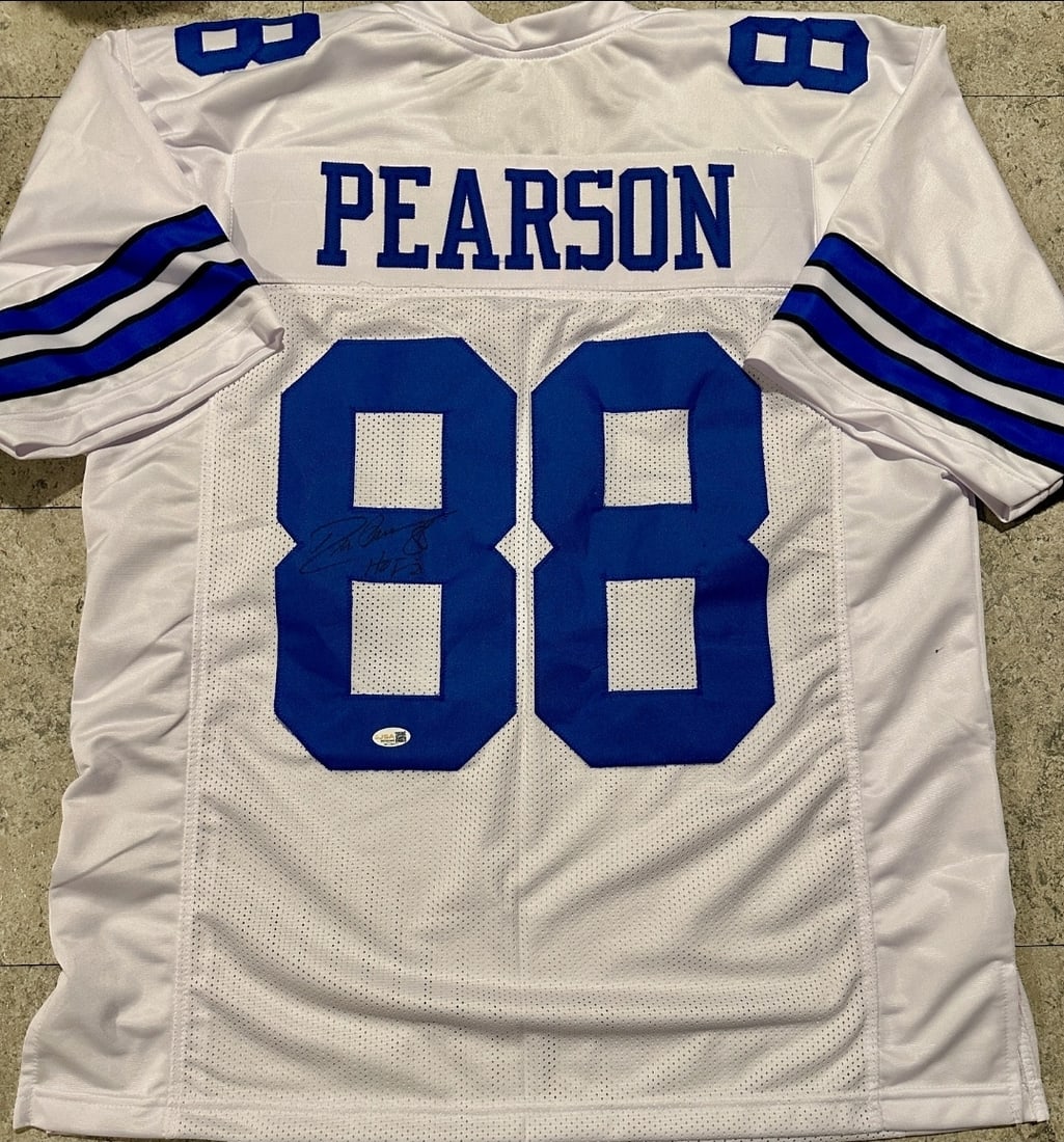 Drew Pearson Dallas Cowboys Autographed Custom Football Jersey Beckett Hologram: Drew Pearson Dallas Cowboys Autographed Custom Football Jersey JSA Witnessed Hologram - THIS DOES NOT COME WITH A COA CARD! SCAN QR CODE TO VERIFY AUTHENTICITY! Autograph Location & coa # may vary