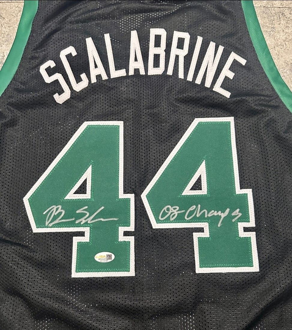 Brian Scalabrine Boston Celtics Autographed & Ins Custom Basketball Jersey JSA Hologram - 2